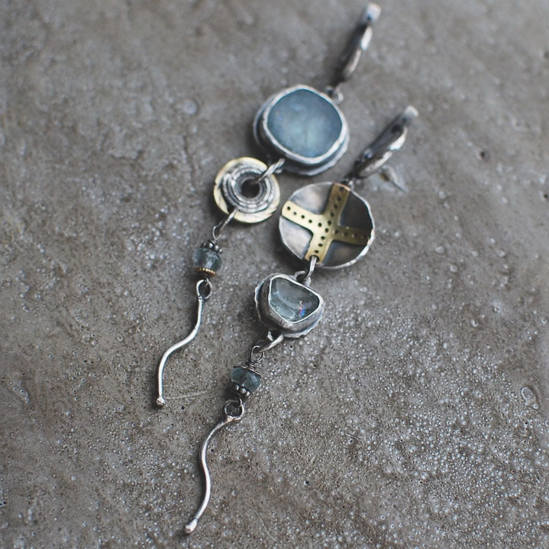 Elias - Boucles d'oreilles croix en pierre bleue