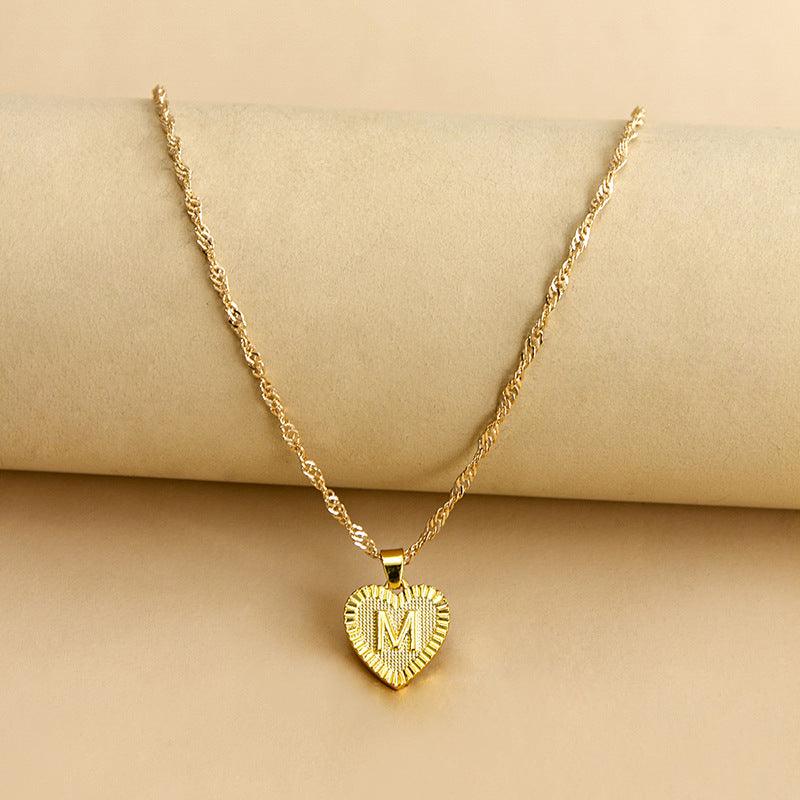 Amara - Gold Heart Initial Pendant Necklace