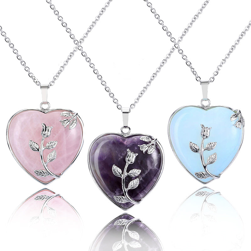 Amara - Collier pendentif cœur en quartz rose