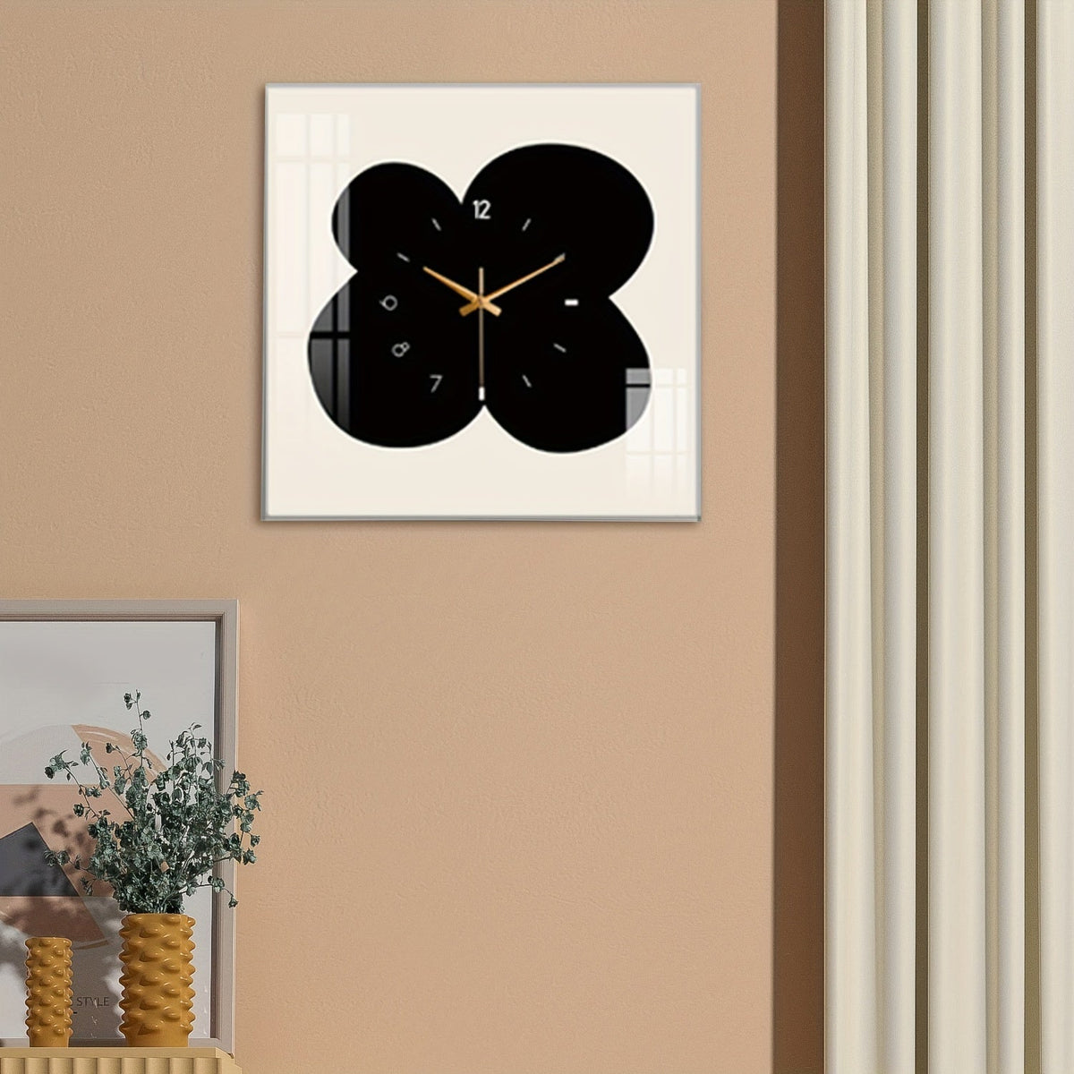 FloralTime Clock - Elegant Black and White Floral Wall Clock