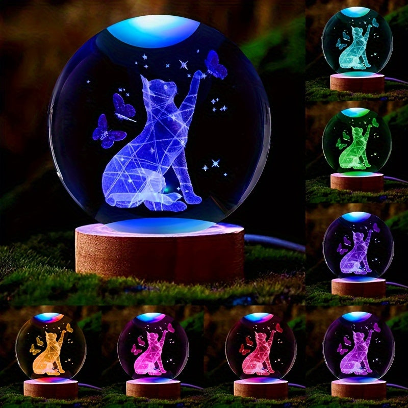 Uzora - 3D Crystal Ball Night Light with Wooden Base