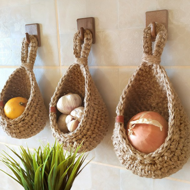 EcoWeave - Hanging Jute Wall Basket for Fruit and Vegetables