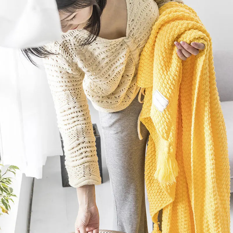NordicCozy - Couverture en laine tissée à la main avec franges