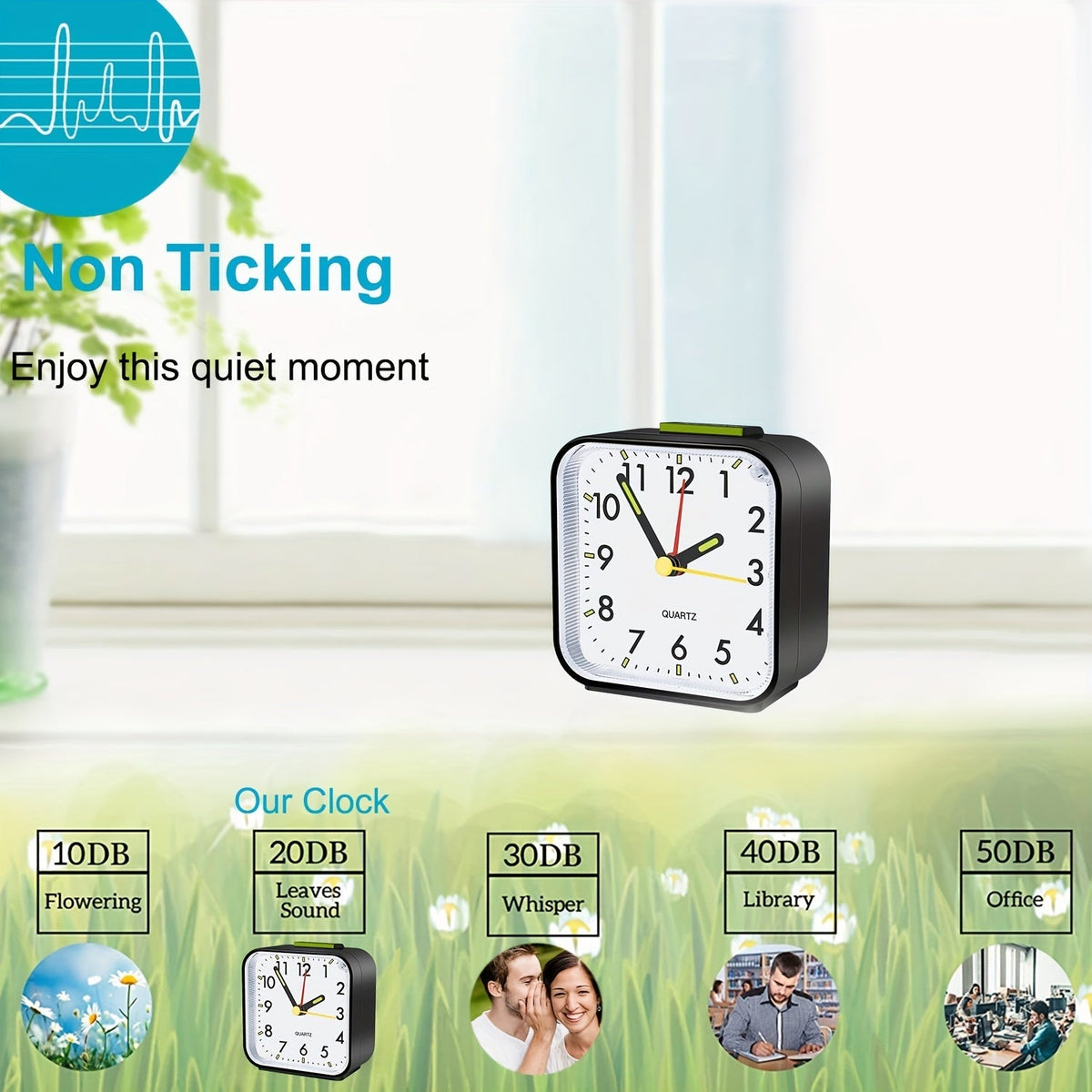 TimeRest - Classic Silent Square Travel Alarm Clock