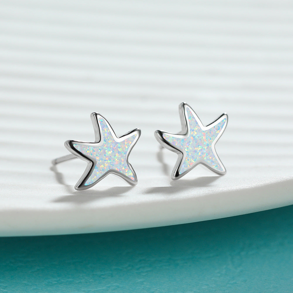 Marina - Boucles d'oreilles étoile de mer en opale bleue