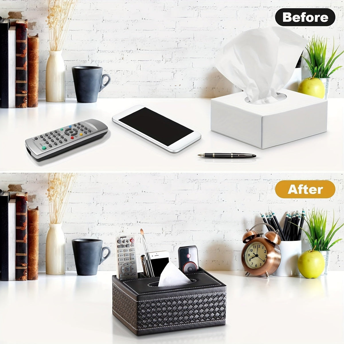 Chic Organizer - Faux Leather Storage Box with 4 Compartments