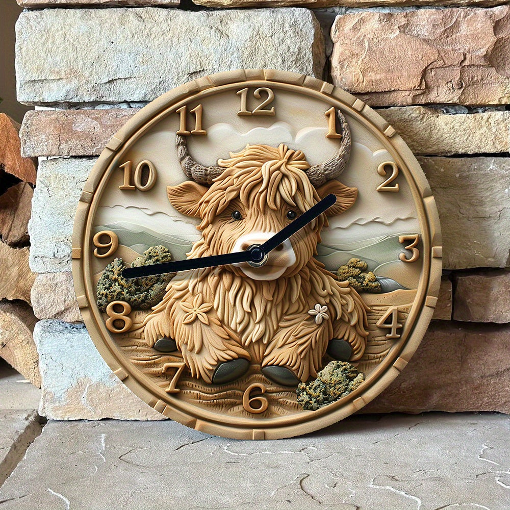 HighlandCharm - Horloge murale rustique à motif de vache