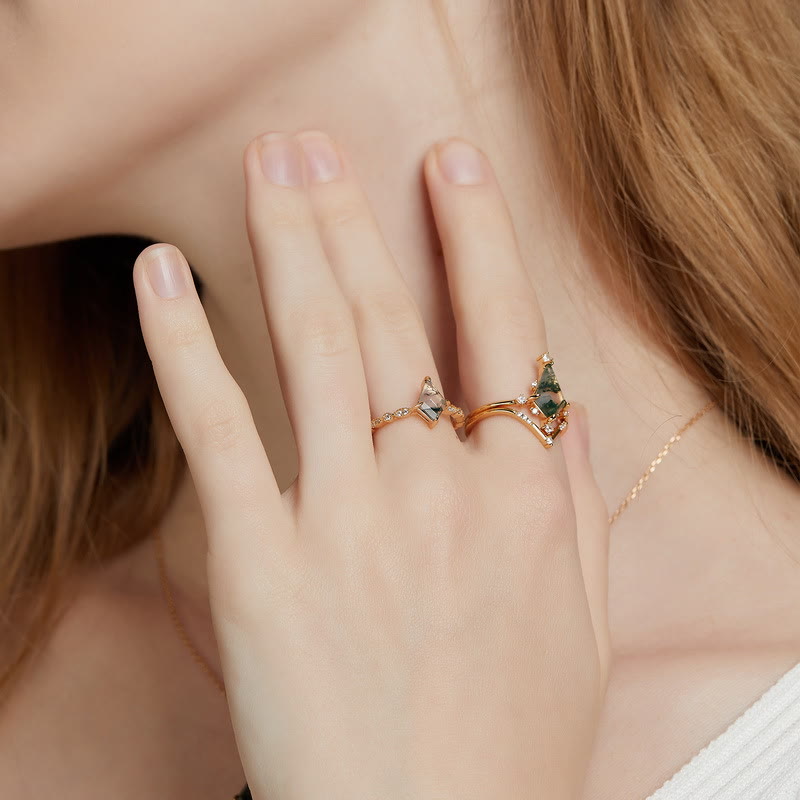 Lana - Parure agate mousse et zircon blanc élégante