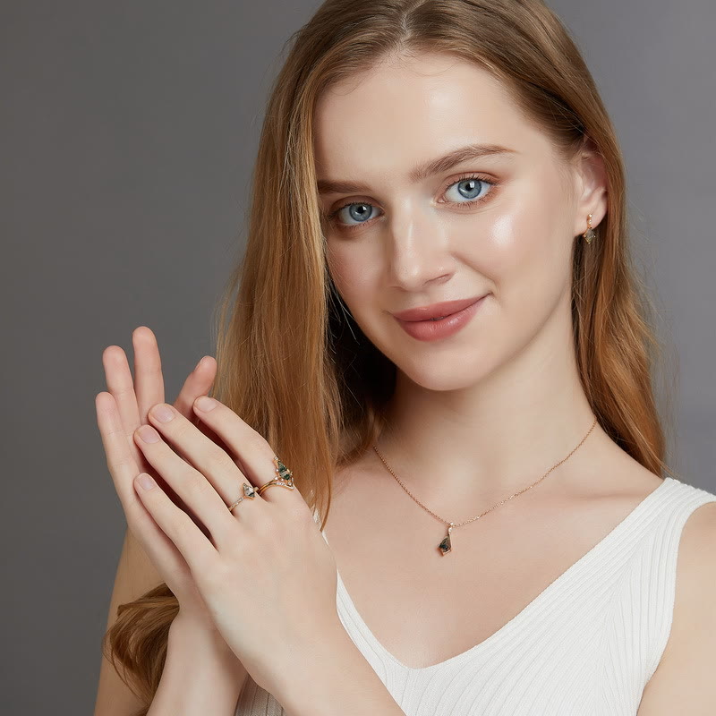 Lana - Parure agate mousse et zircon blanc élégante