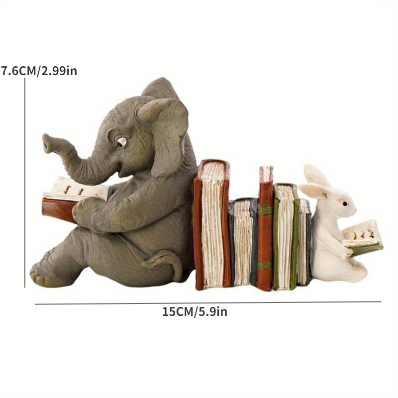 Charming - Playful Elephant and Rabbit Resin Bookends