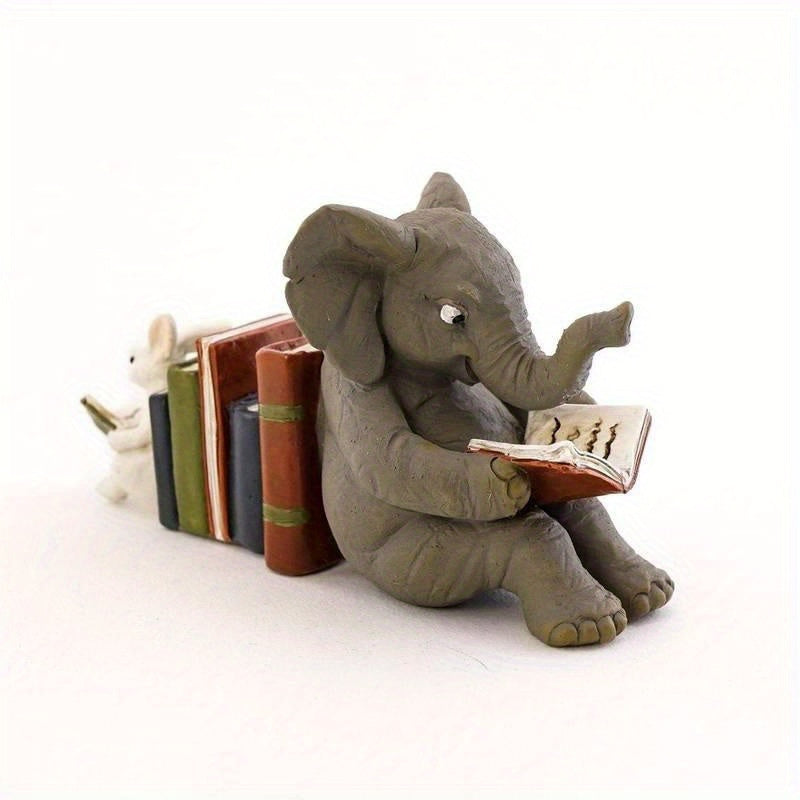 Charming - Playful Elephant and Rabbit Resin Bookends