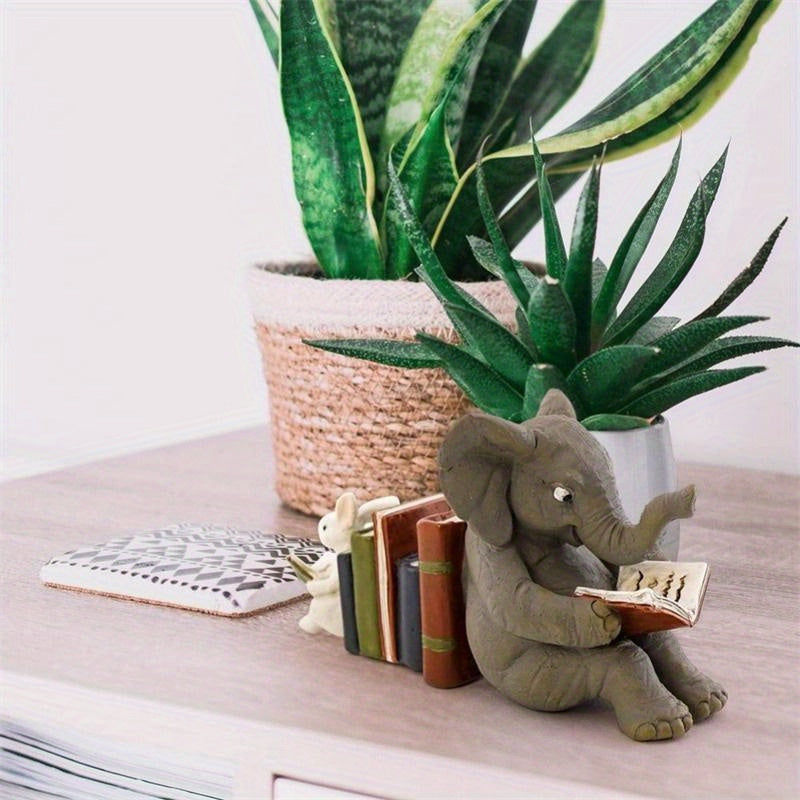 Charming - Playful Elephant and Rabbit Resin Bookends