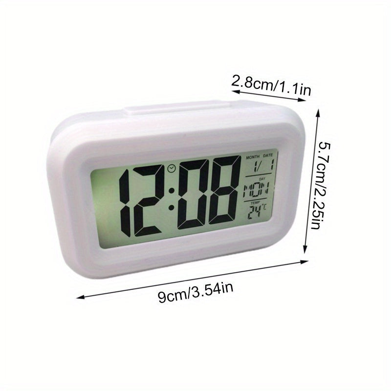 SmartAlarm Clock - Compact LCD Alarm Clock with Music Alarm and Temperature