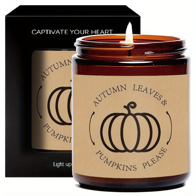 AutumnGlow - Autumn Leaves and Pumpkin Scented Candle in Glass Jar