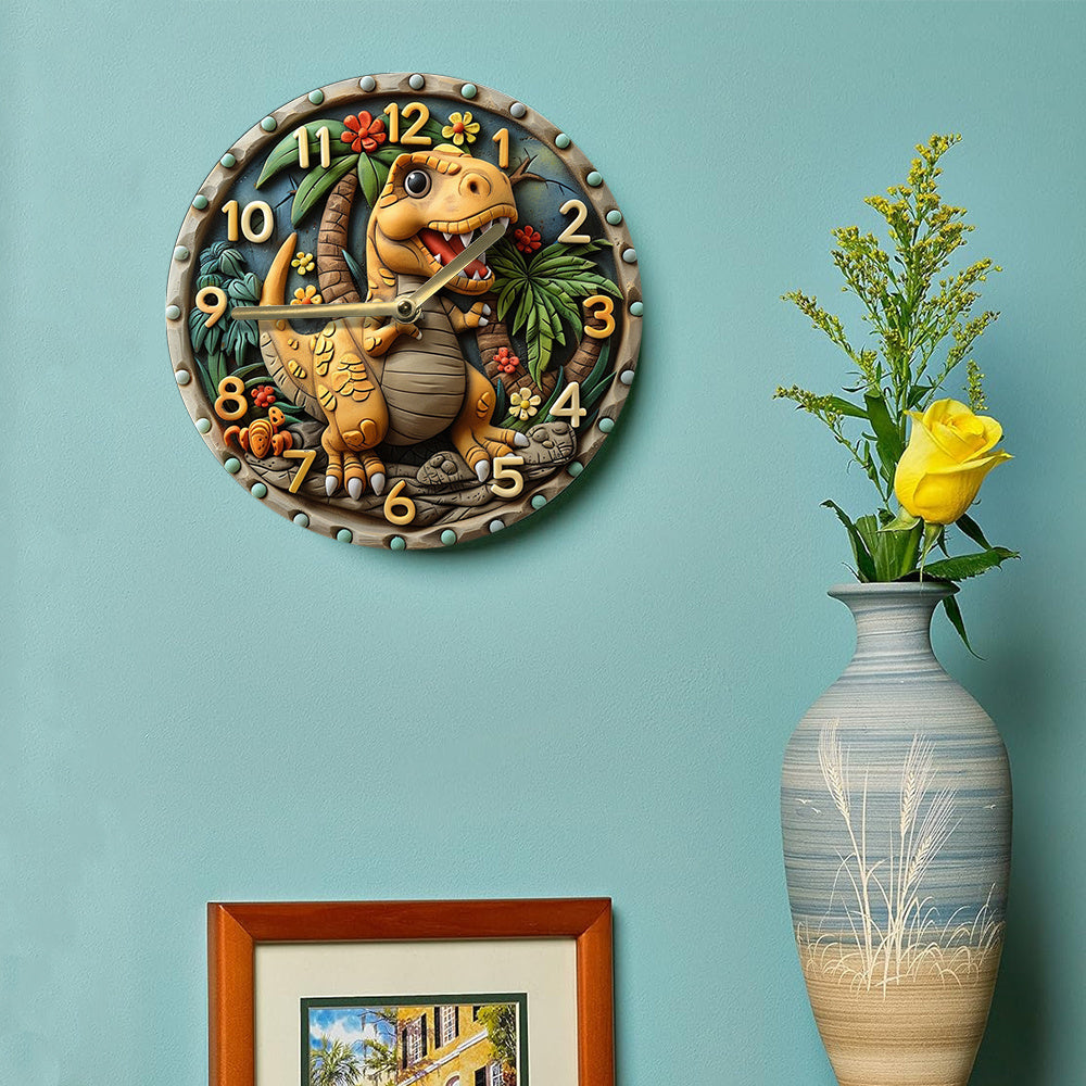 DinoTime Clock - Horloge murale dinosaure pour chambre d'enfant