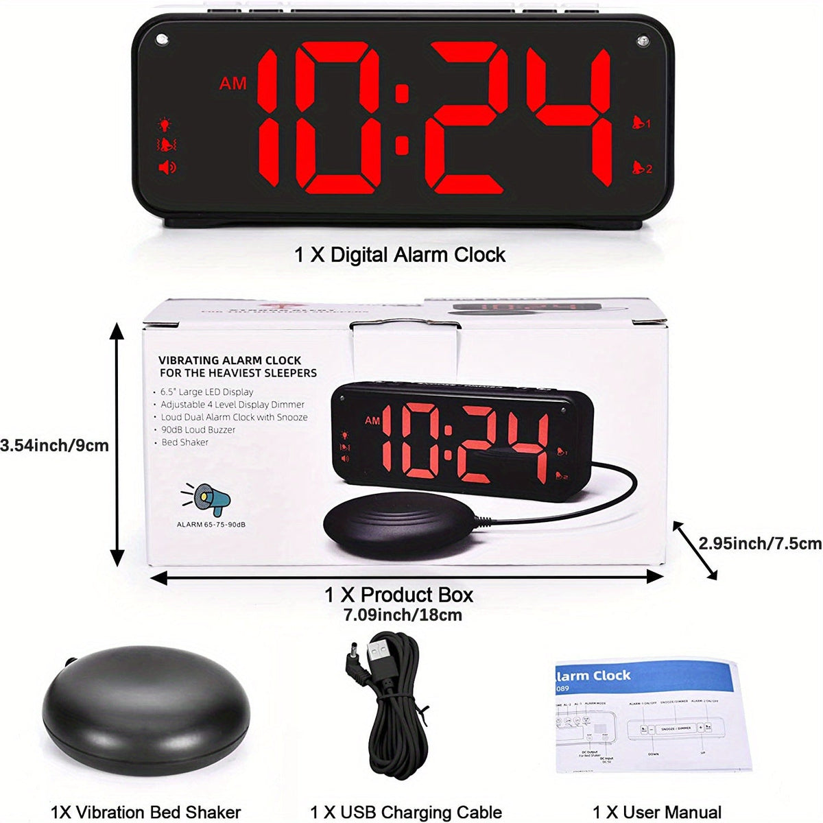 LoudClock - Powerful Vibrating Alarm Clock with LED Display