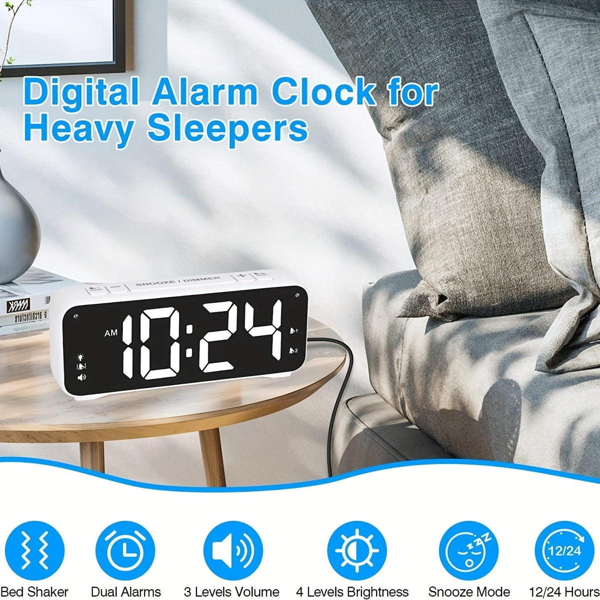 LoudClock - Powerful Vibrating Alarm Clock with LED Display