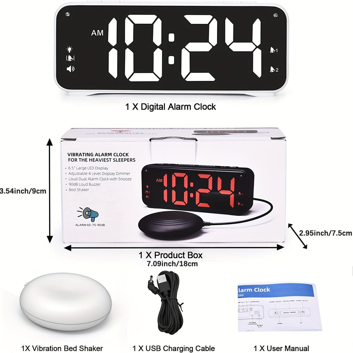 LoudClock - Powerful Vibrating Alarm Clock with LED Display