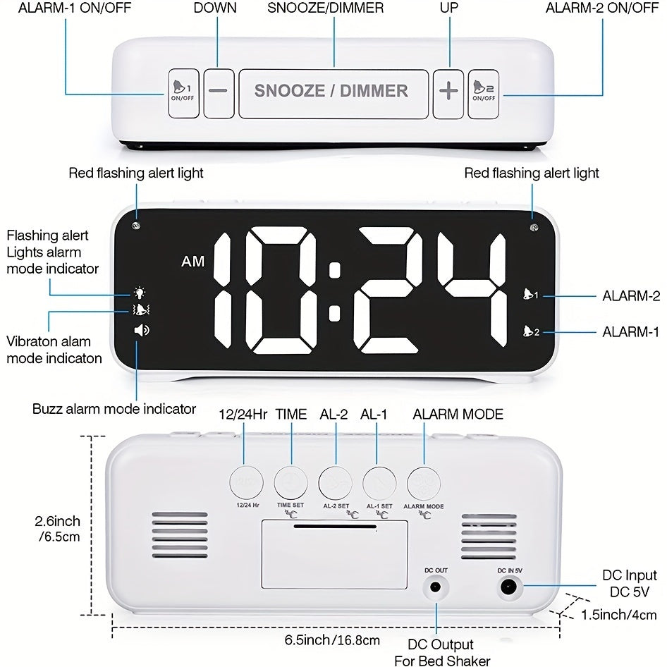 LoudClock - Powerful Vibrating Alarm Clock with LED Display