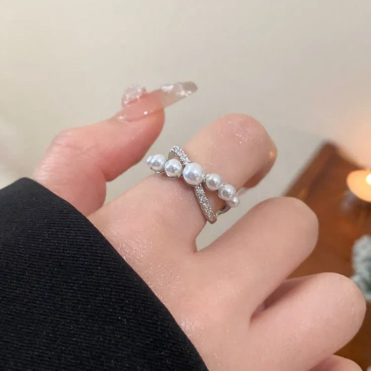Bague Vintage Réglable Isadora - Zirconia et Perle