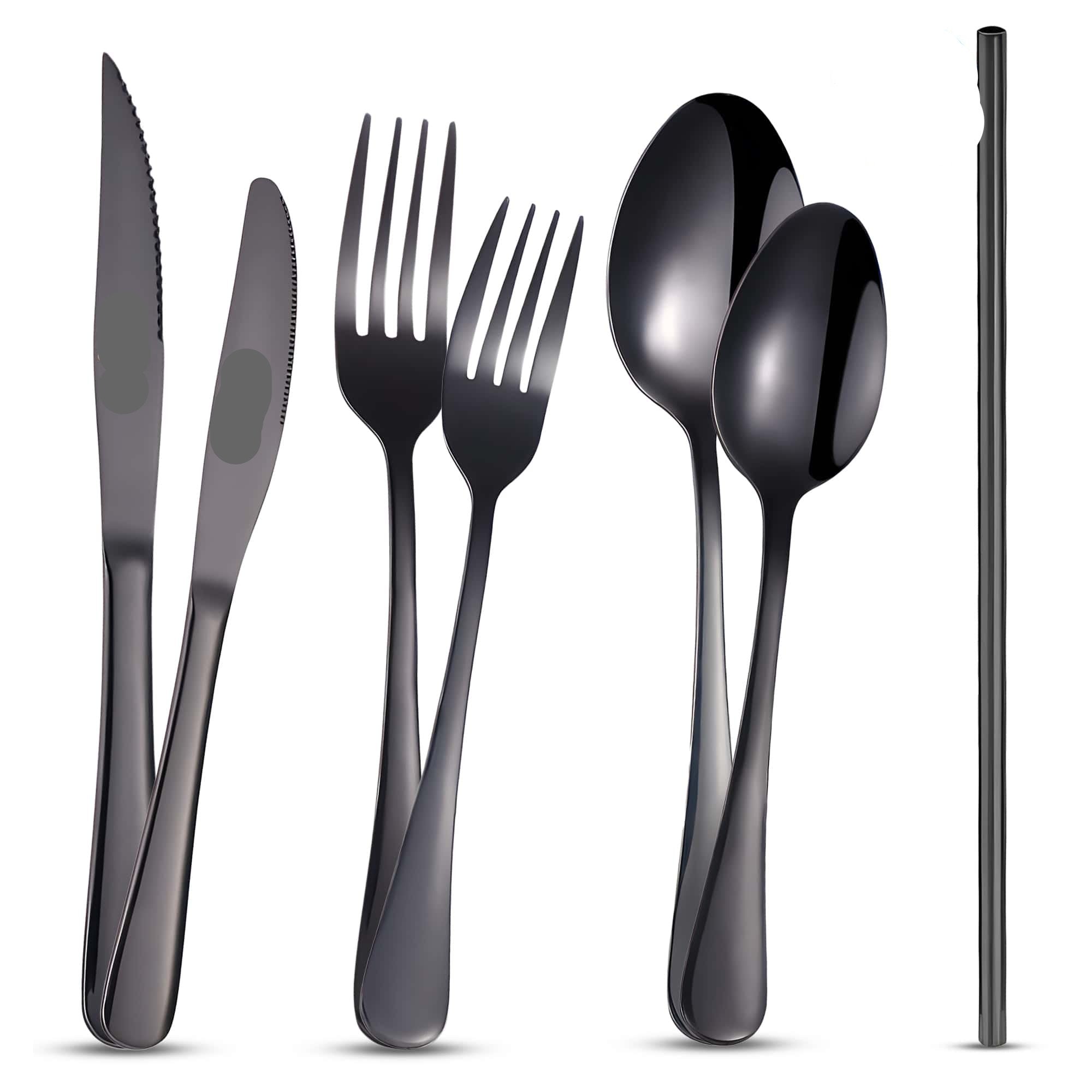 NachtServe - Ménagère 24 Pièces en Acier Inoxydable Noir