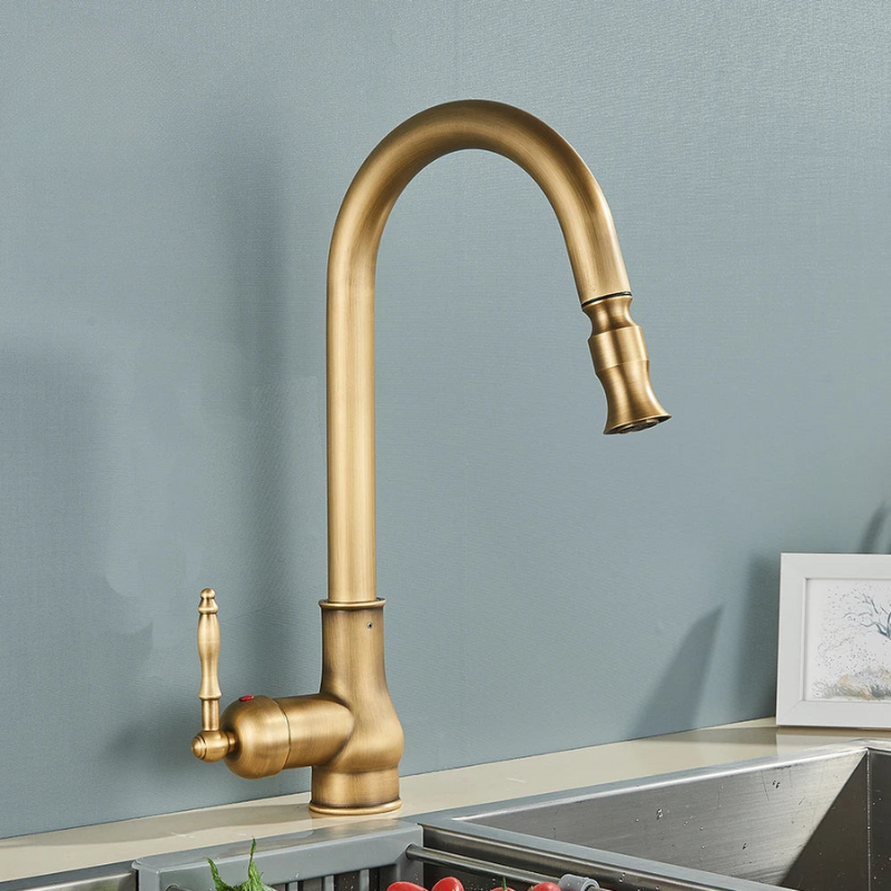 Wyrstead - Antique Brass Retro Kitchen Mixer Tap