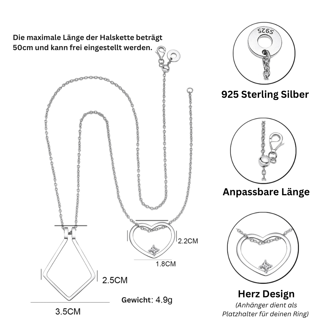 Amelina Collier Porte-Bague Argent 925 – Cœur Zircone