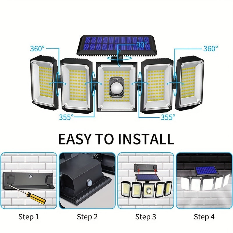 SolarGuard Pro - 5-Head Solar LED Security Floodlight with Motion Sensor