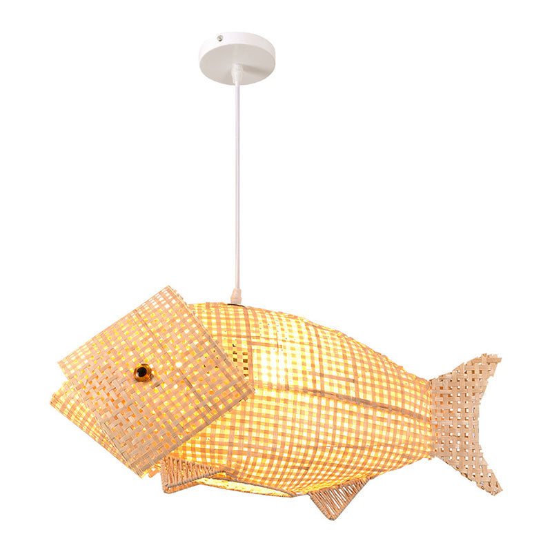 WaveGlow Pendant - Elegant Asian-Style Wood and Rattan Suspension