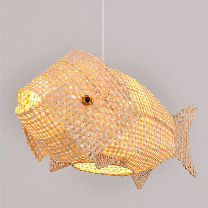 WaveGlow Pendant - Elegant Asian-Style Wood and Rattan Suspension