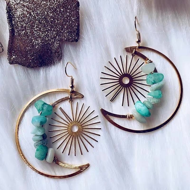 Elara - Boucles d'oreilles cristal naturel lune et étoiles