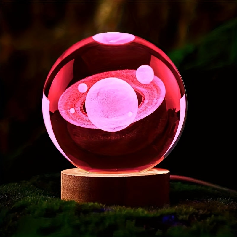 Spherune - 3D Crystal Table Lamp with Wooden Base