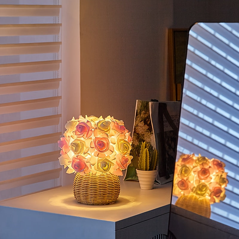 FloraGlow - Art Deco Rose Table Lamp with USB Port