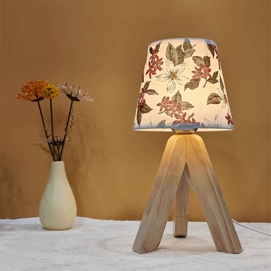 FloralGlow Lamp - Wooden LED Table Lamp with Floral Pattern
