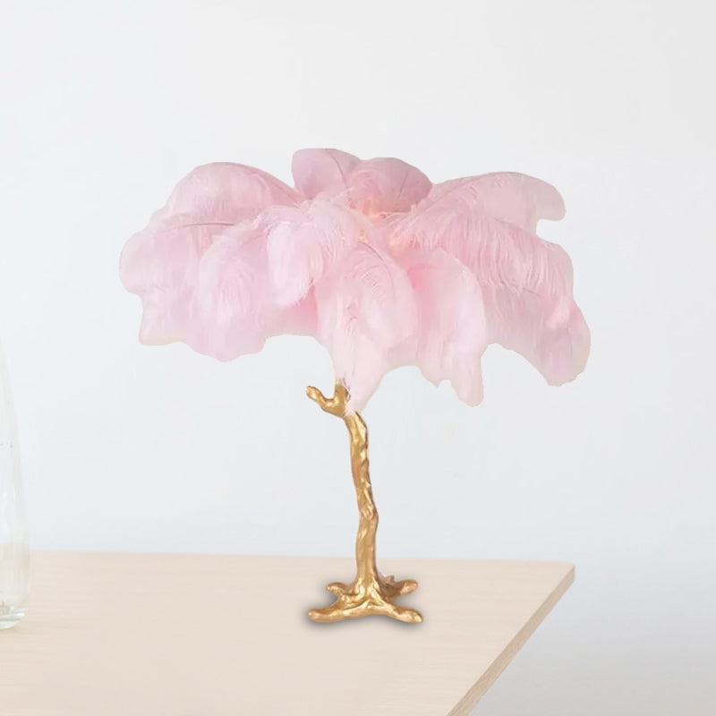 FeatherLuxe - Pink and Gold Artistic Feather Table Lamp