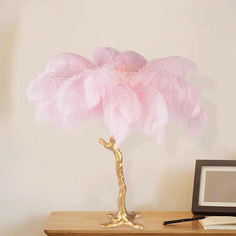 FeatherLuxe - Pink and Gold Artistic Feather Table Lamp