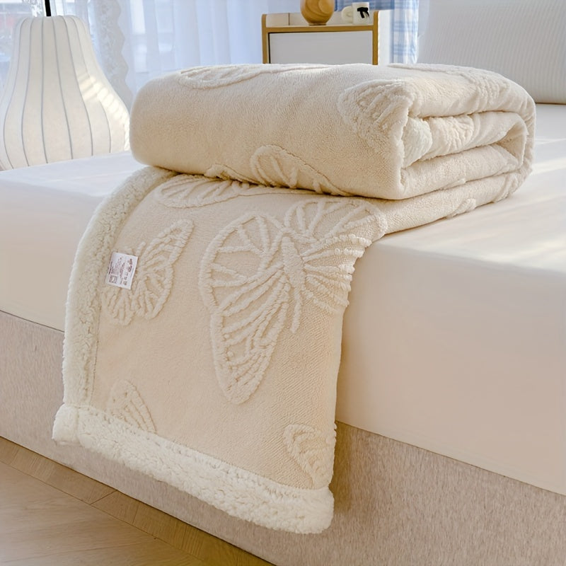 Cozy Luxe - Soft Thick Fleece Throw with Butterfly Embroidery