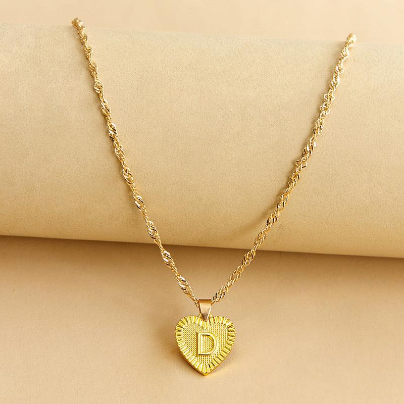 Amara - Gold Heart Initial Pendant Necklace