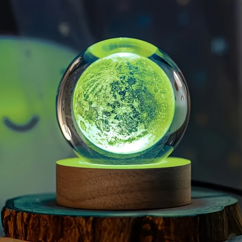 Spherune - 3D Crystal Table Lamp with Wooden Base