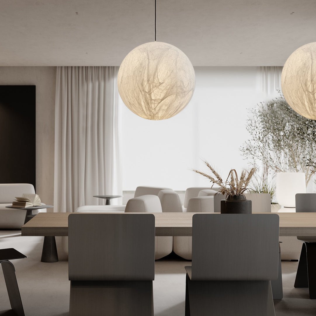 EclatSelene - Natural Silk Pendant Lamp for a Calming Ambiance