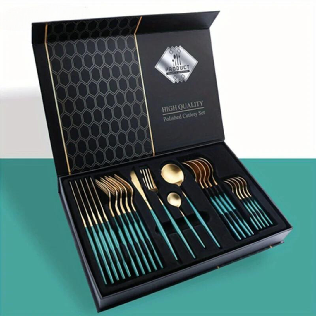 IvoraGold - Golden 24-Piece Stainless Steel Cutlery Set