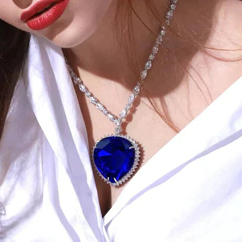 Collier Cœur Cristal Bleu - Zirconia 57 cm Scintillant