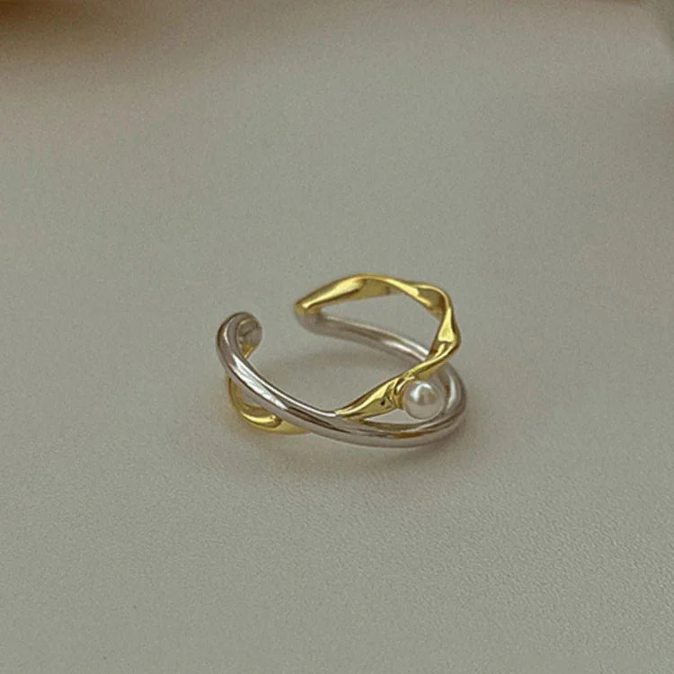 Alina - Bague croisée perle en argent sterling 925