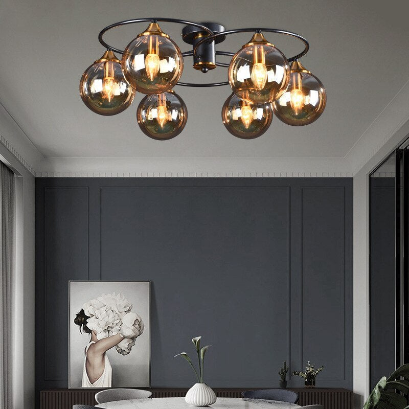 ValentinaLuxe - Elegant Round Smoked Glass Chandelier