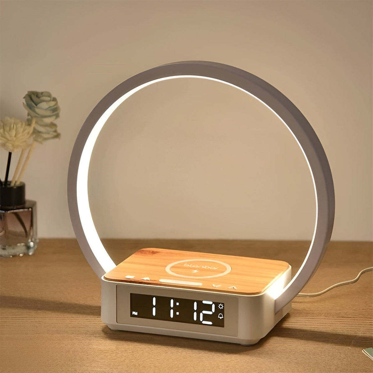 LuminaCharge - 3-in-1 Bedside Lamp with Wireless Charger and Alarm Clock