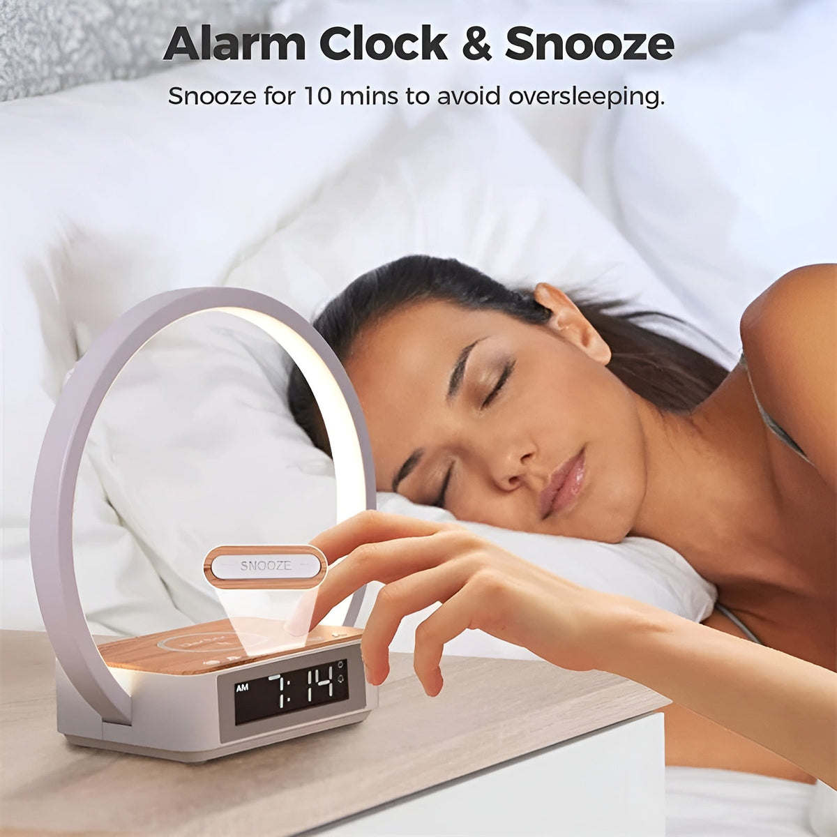 LuminaCharge - 3-in-1 Bedside Lamp with Wireless Charger and Alarm Clock