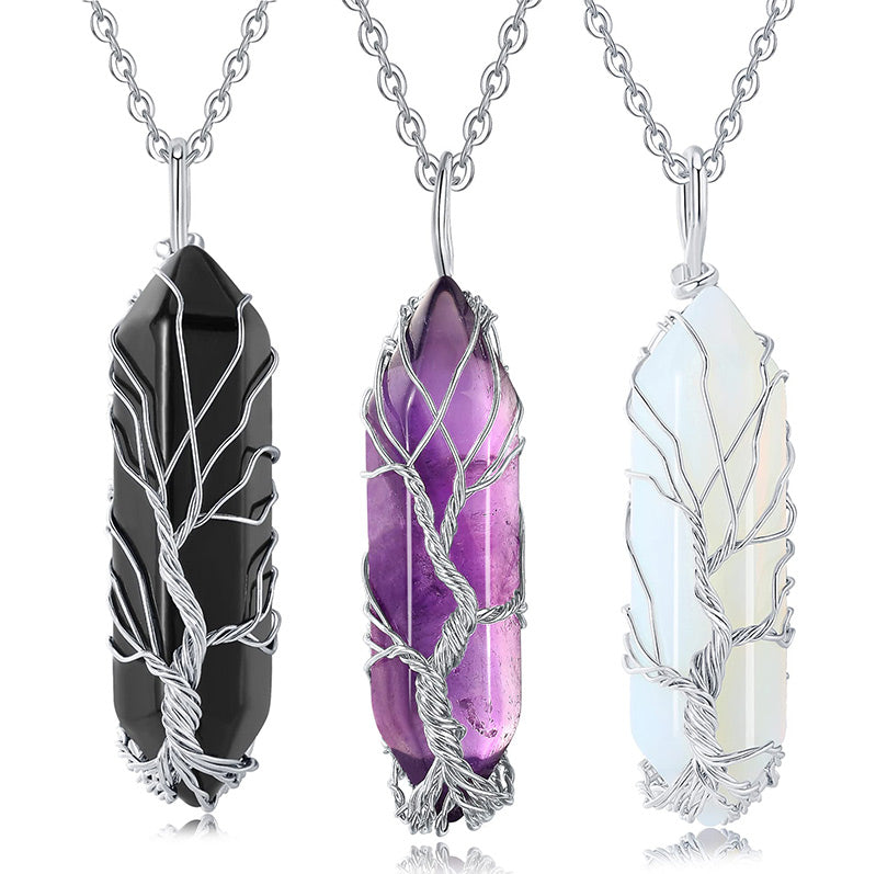 Elara - Collier arbre de vie en cristal et pierre précieuse