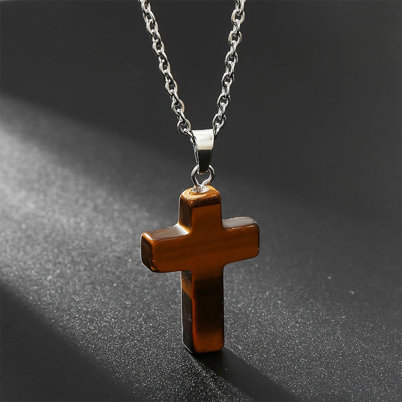 Seraphina - Collier croix en pierres précieuses naturelles