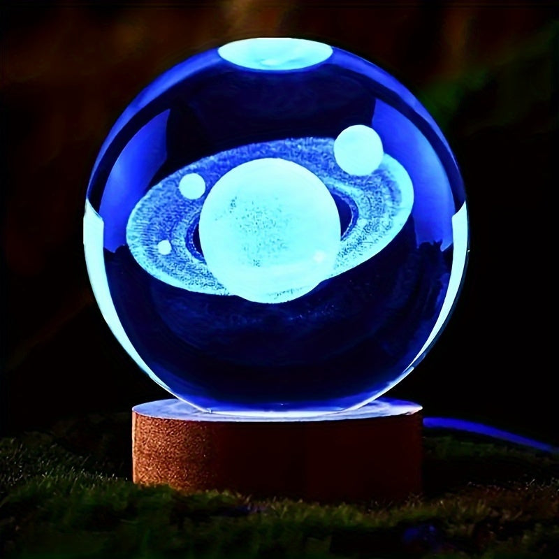 Spherune - 3D Crystal Table Lamp with Wooden Base