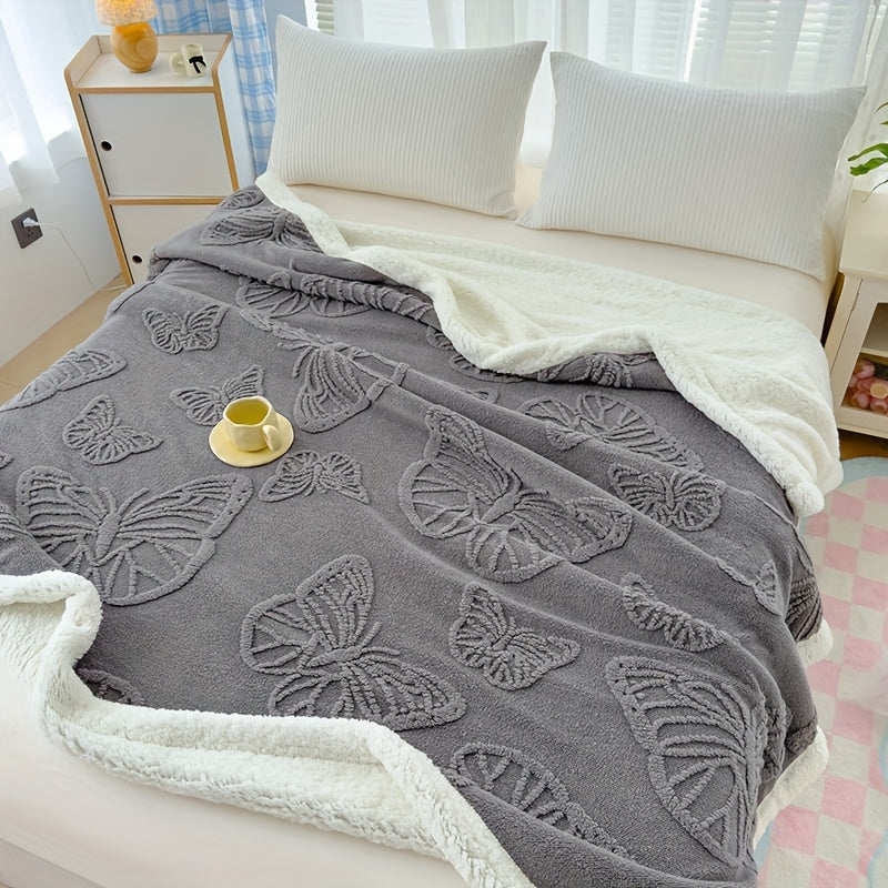 Cozy Luxe - Soft Thick Fleece Throw with Butterfly Embroidery